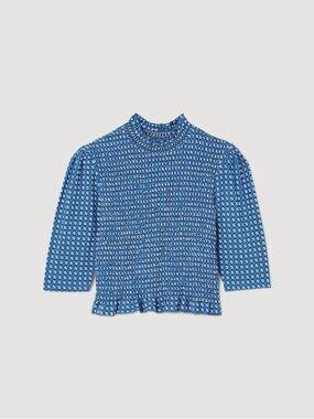 Sandro Blue Printed Smocked Blouse